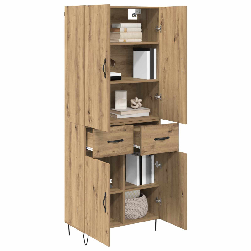 Highboard 2 pcs Dąb rzemieślniczy Drewno inżynieryjne i szkło
