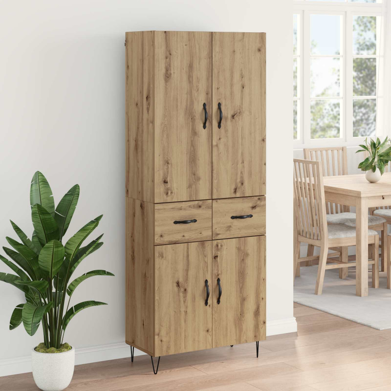 Highboard 2 pcs Dąb rzemieślniczy Drewno inżynieryjne i szkło