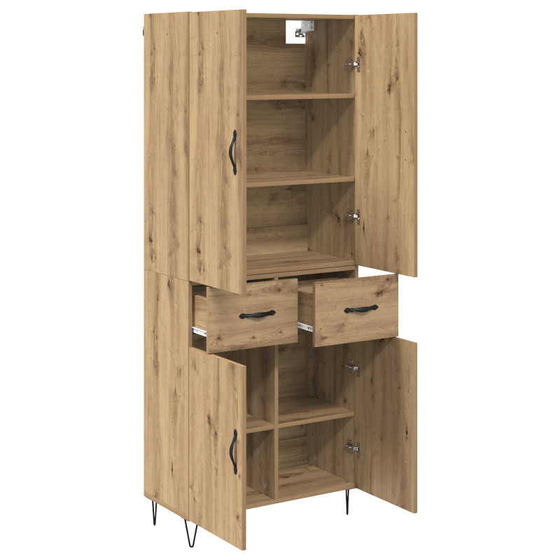 Highboard 2 pcs Dąb rzemieślniczy Drewno inżynieryjne i szkło