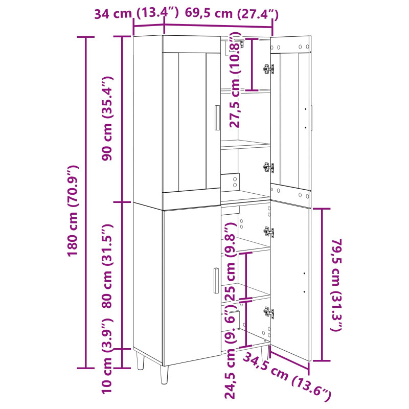Highboard Dąb rzemieślniczy 69,5 x 34 x 180 cm