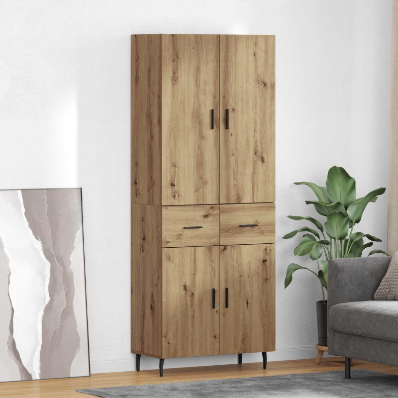 Highboard 2 pcs Dąb rzemieślniczy Drewno inżynieryjne i szkło
