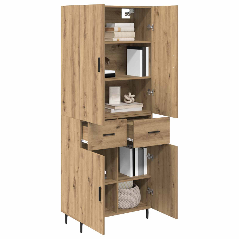 Highboard 2 pcs Dąb rzemieślniczy Drewno inżynieryjne i szkło