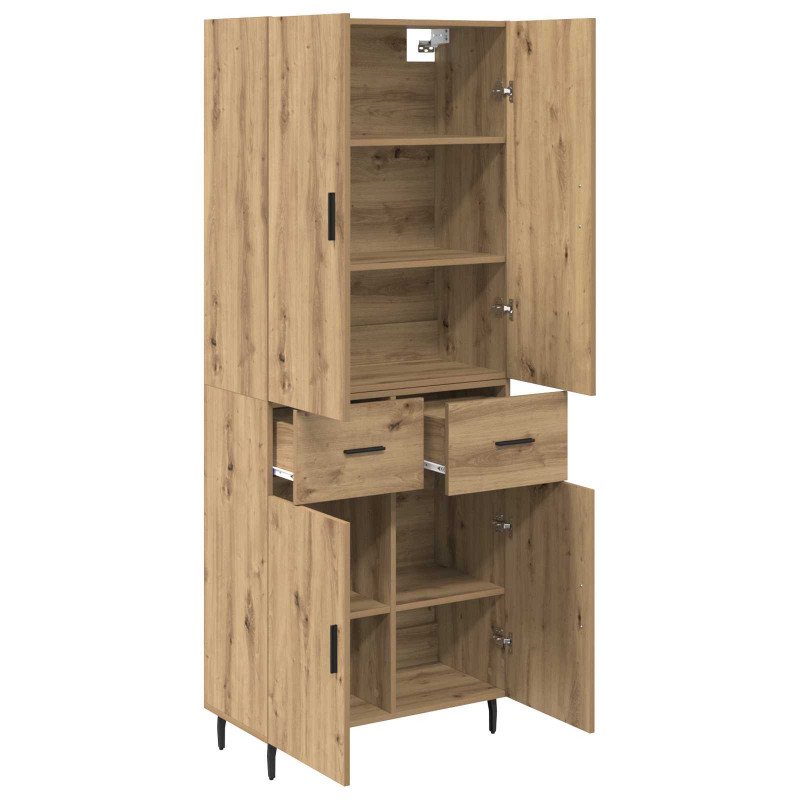 Highboard 2 pcs Dąb rzemieślniczy Drewno inżynieryjne i szkło