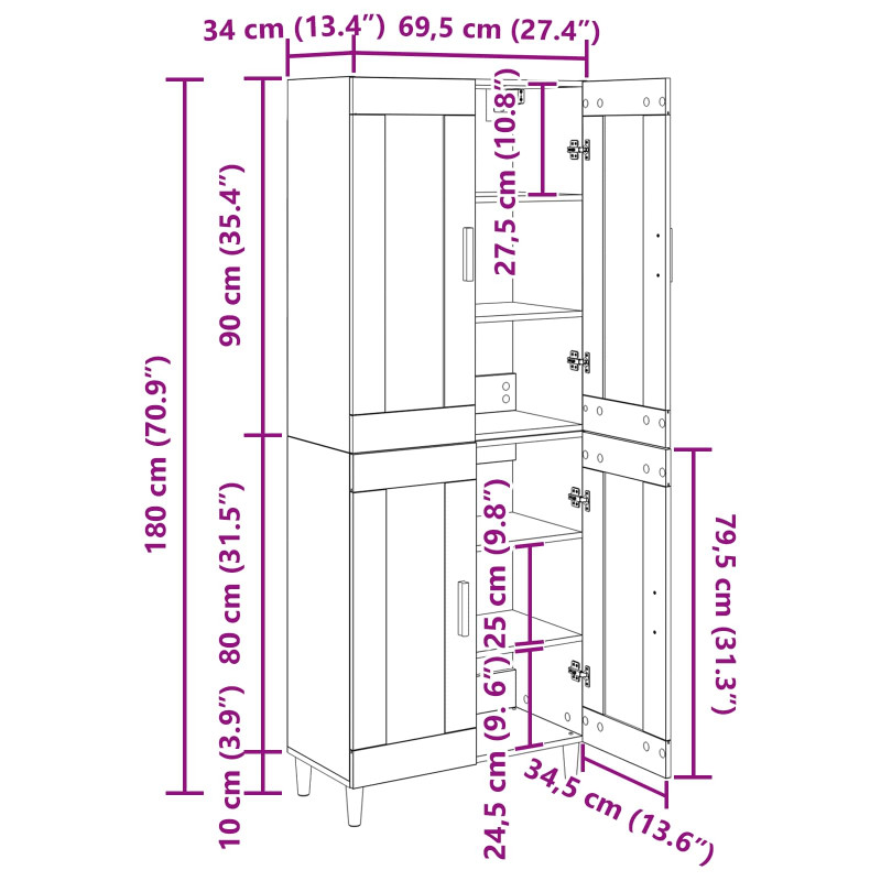 Highboard Dąb rzemieślniczy 69,5 x 34 x 180 cm