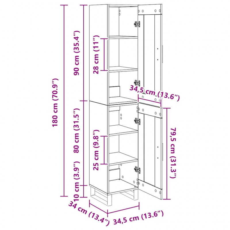 Highboard Dąb rzemieślniczy 34,5 x 34 x 180 cm