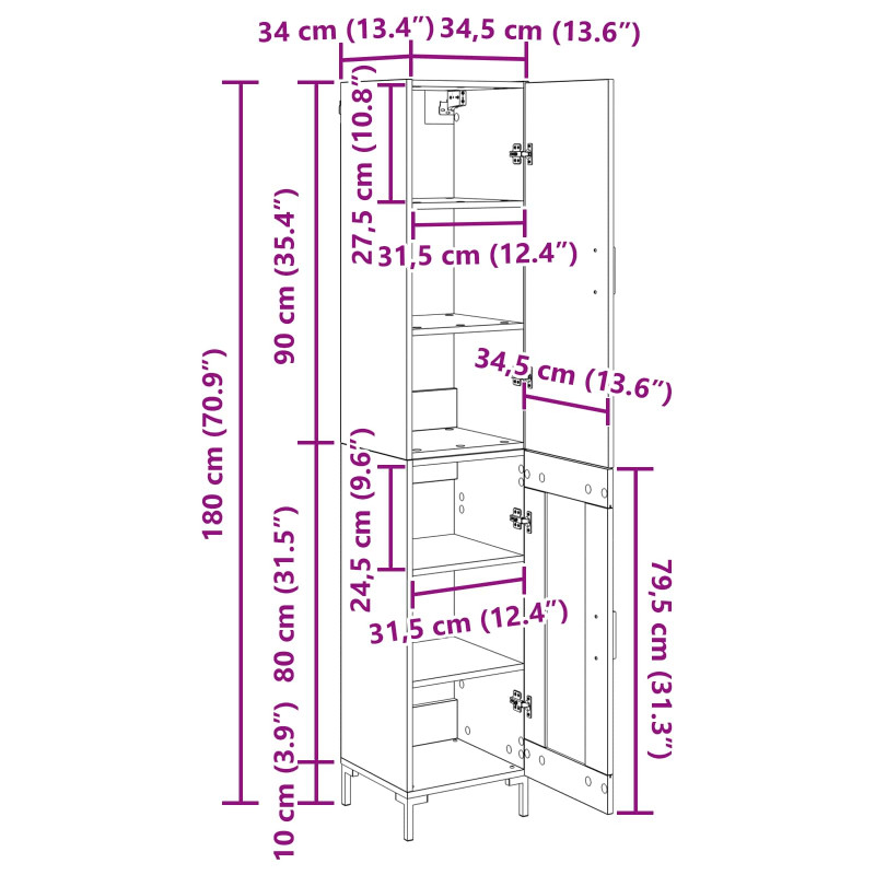 Highboard Dąb rzemieślniczy 69,5 x 34 x 180 cm
