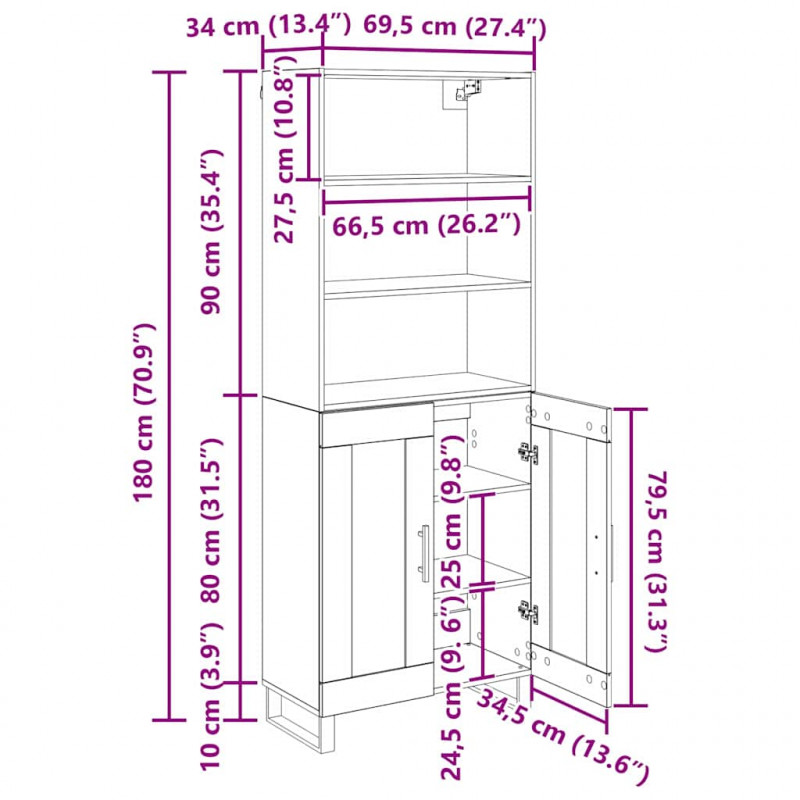 Highboard Dąb rzemieślniczy 69,5 x 34 x 180 cm