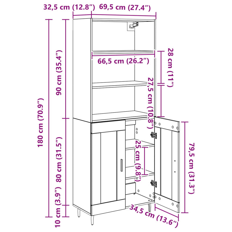 Highboard Dąb rzemieślniczy 69,5 x 34 x 180 cm