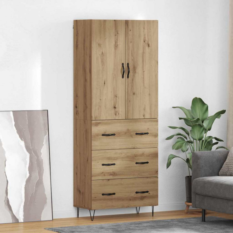 Highboard 2 pcs Dąb rzemieślniczy Drewno inżynieryjne i szkło