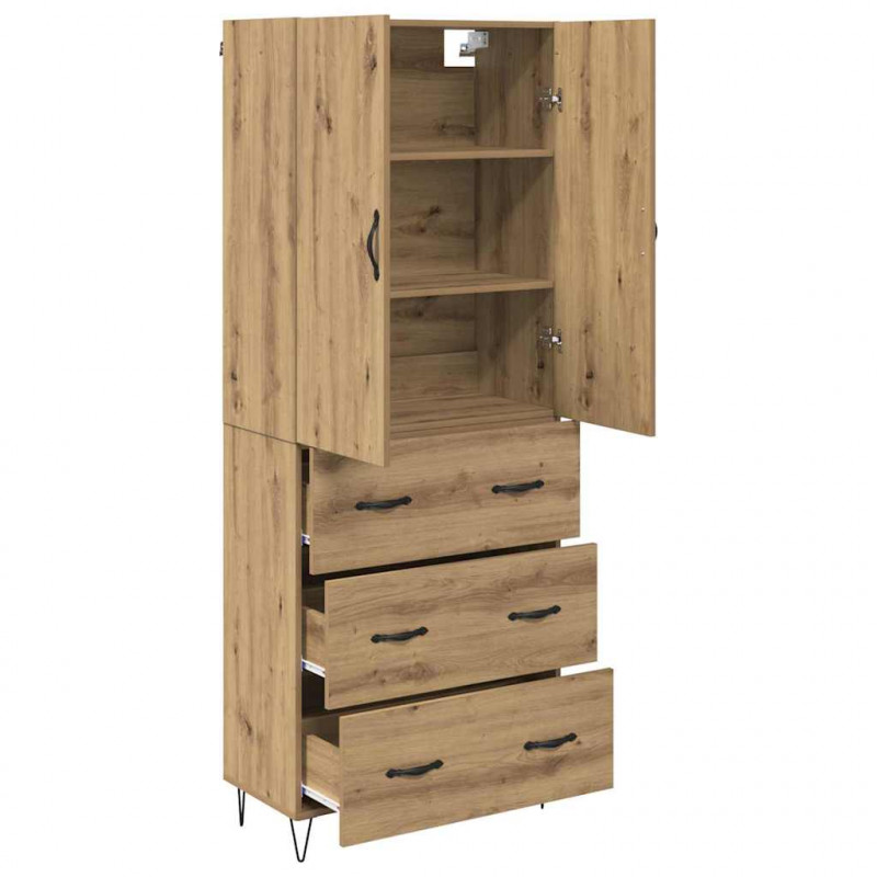 Highboard 2 pcs Dąb rzemieślniczy Drewno inżynieryjne i szkło