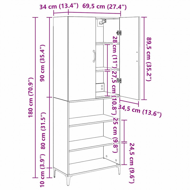 Highboard Dąb rzemieślniczy 69,5 x 34 x 180 cm