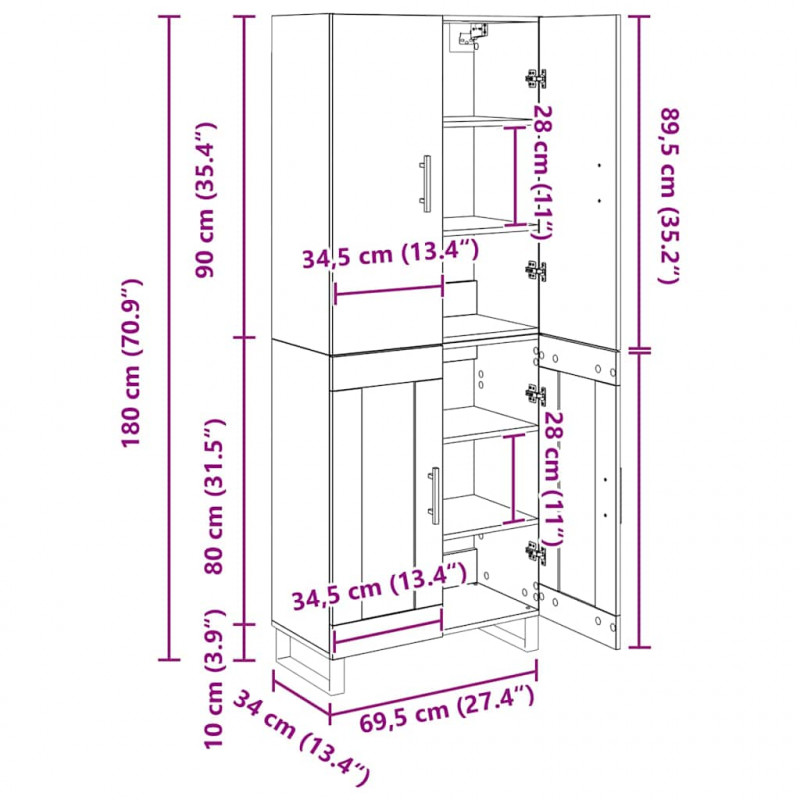 Highboard 2 pcs Dąb rzemieślniczy 69,5 x 34 x 180 cm