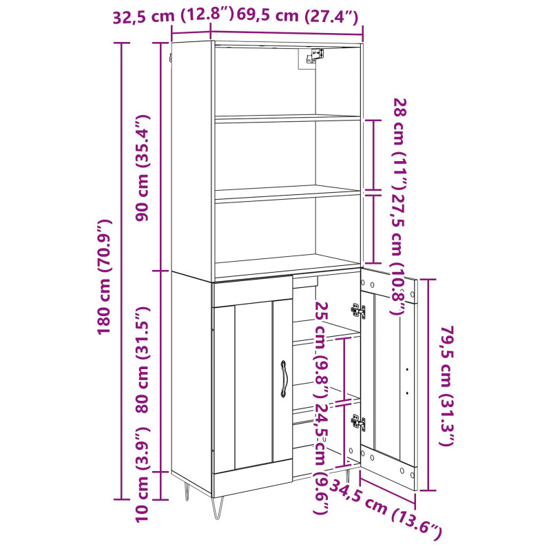 Highboard 2 pcs Dąb rzemieślniczy Materiał drewnopochodny