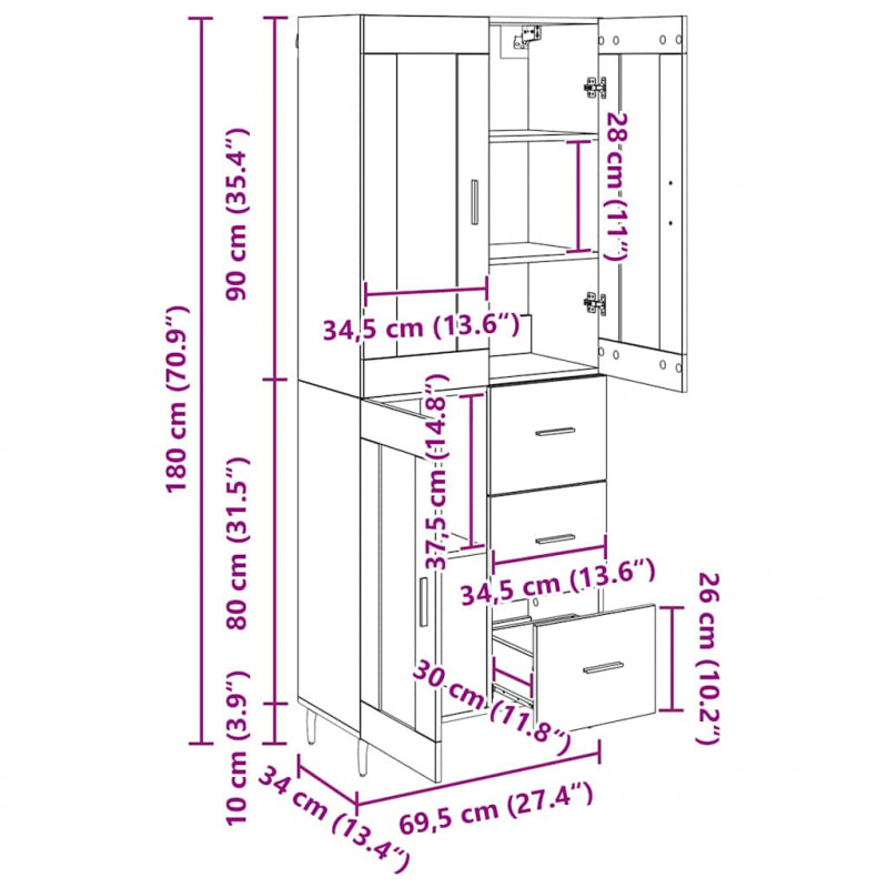 Highboard 2 pcs Dąb rzemieślniczy Materiał drewnopochodny
