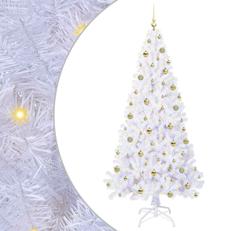 Sztuczna choinka z 300 diodami LED Biały 210 cm PVC i stal