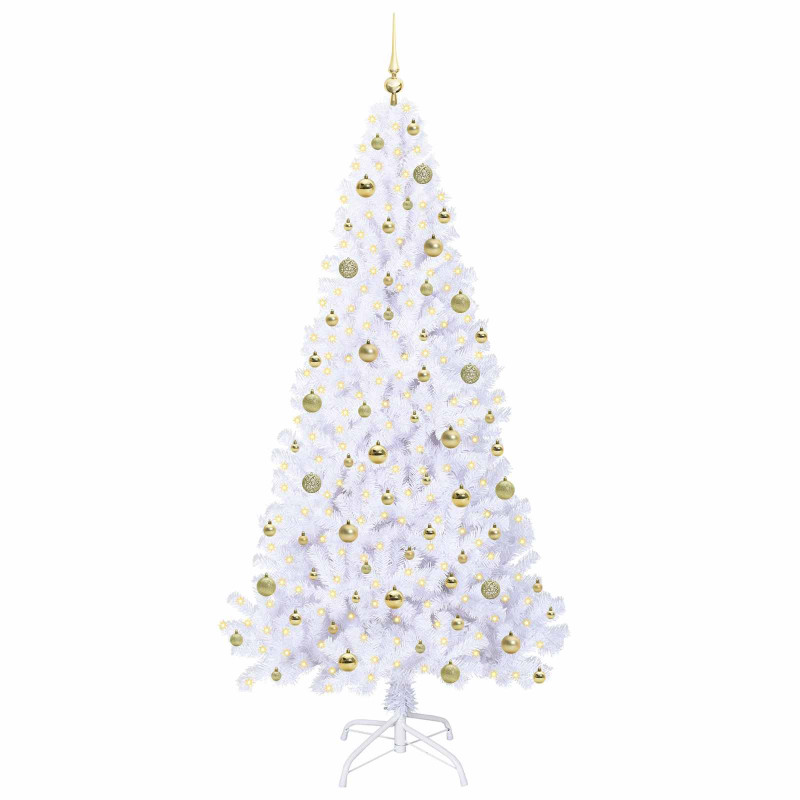 Sztuczna choinka z 300 diodami LED Biały 210 cm PVC i stal