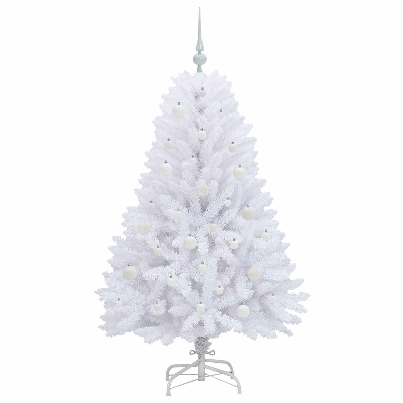 Sztuczna choinka z zawiasami z podstawą Biały 150 cm PVC i Stal