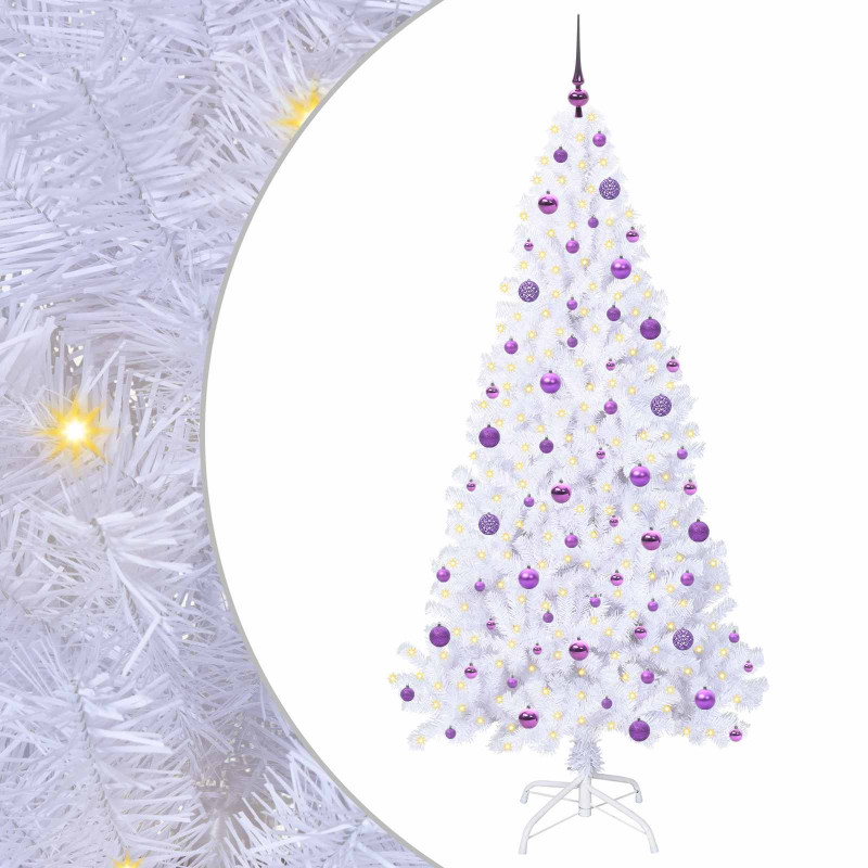 Sztuczna choinka z 300 diodami LED Biały 210 cm PVC i stal