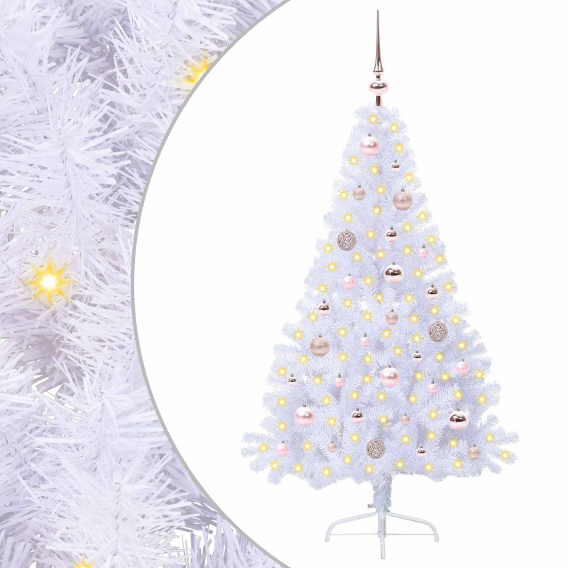 Sztuczna choinka z 150 diodami LED Biały 150 cm PVC i stal