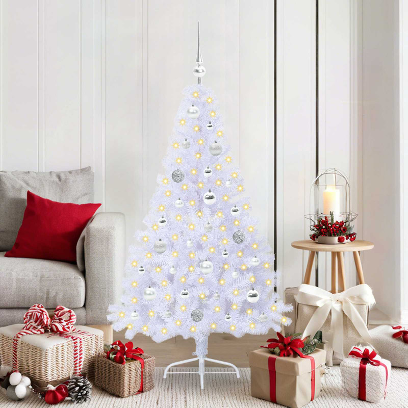 Sztuczna choinka z 150 diodami LED Biały 150 cm PVC i stal
