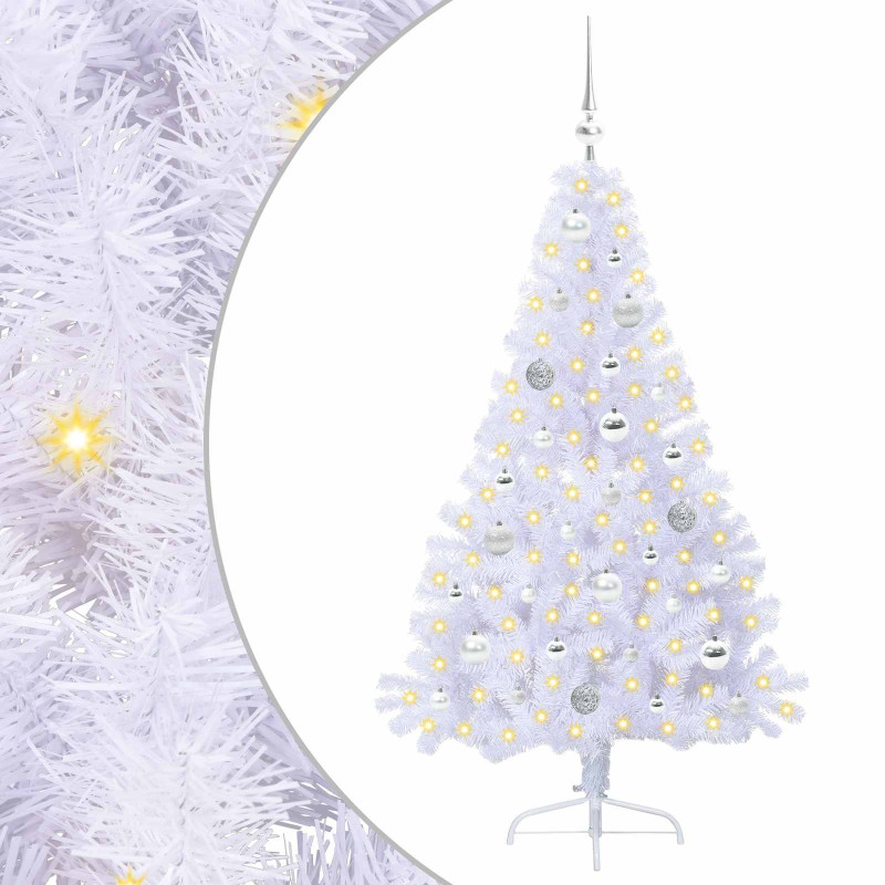 Sztuczna choinka z 150 diodami LED Biały 150 cm PVC i stal