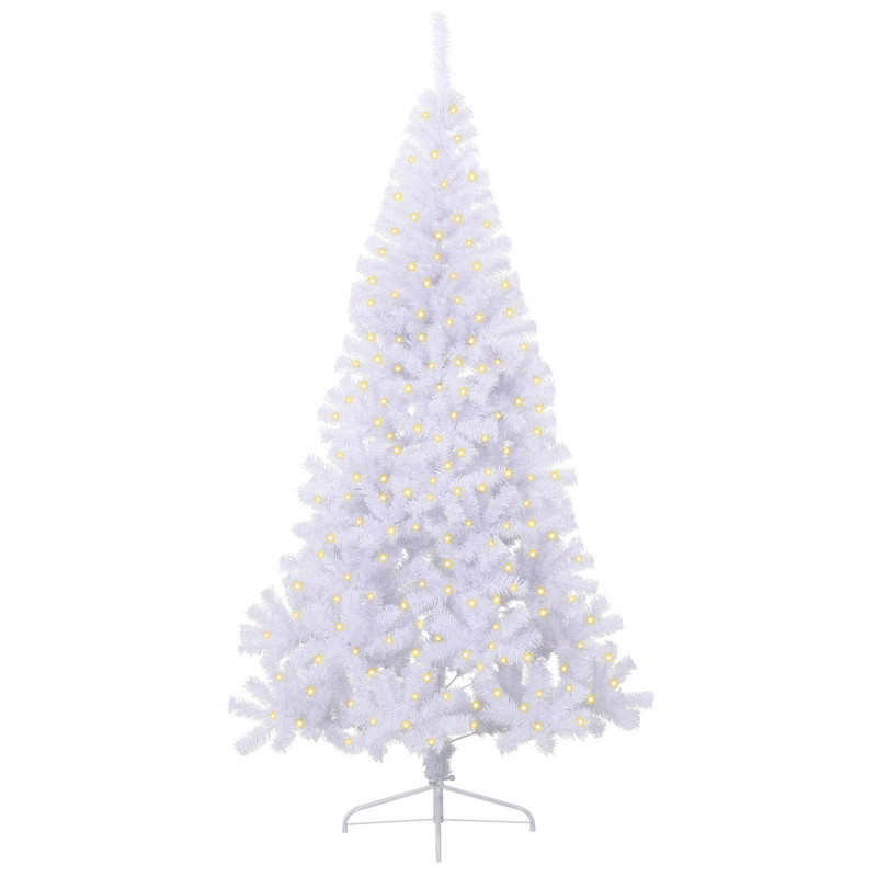 Sztuczna choinka z 300 diodami LED Biały 240 cm PVC i stal