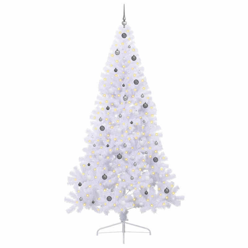 Sztuczna choinka z 300 diodami LED Biały 240 cm PVC i stal