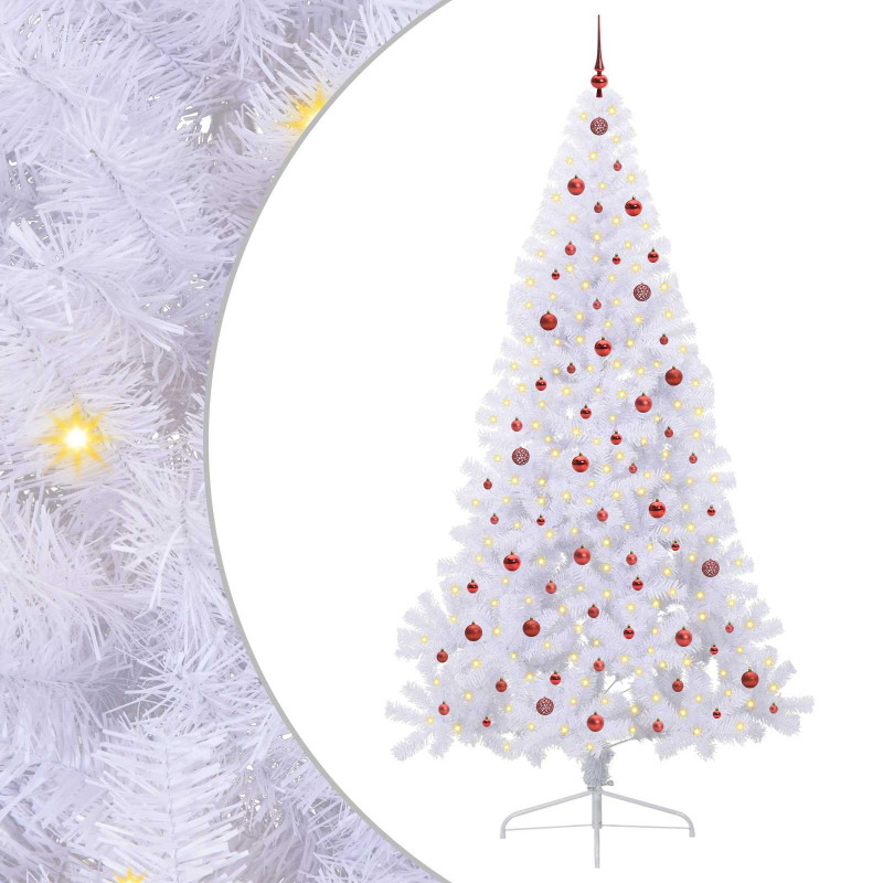 Sztuczna choinka z 300 diodami LED Biały 240 cm PVC i stal
