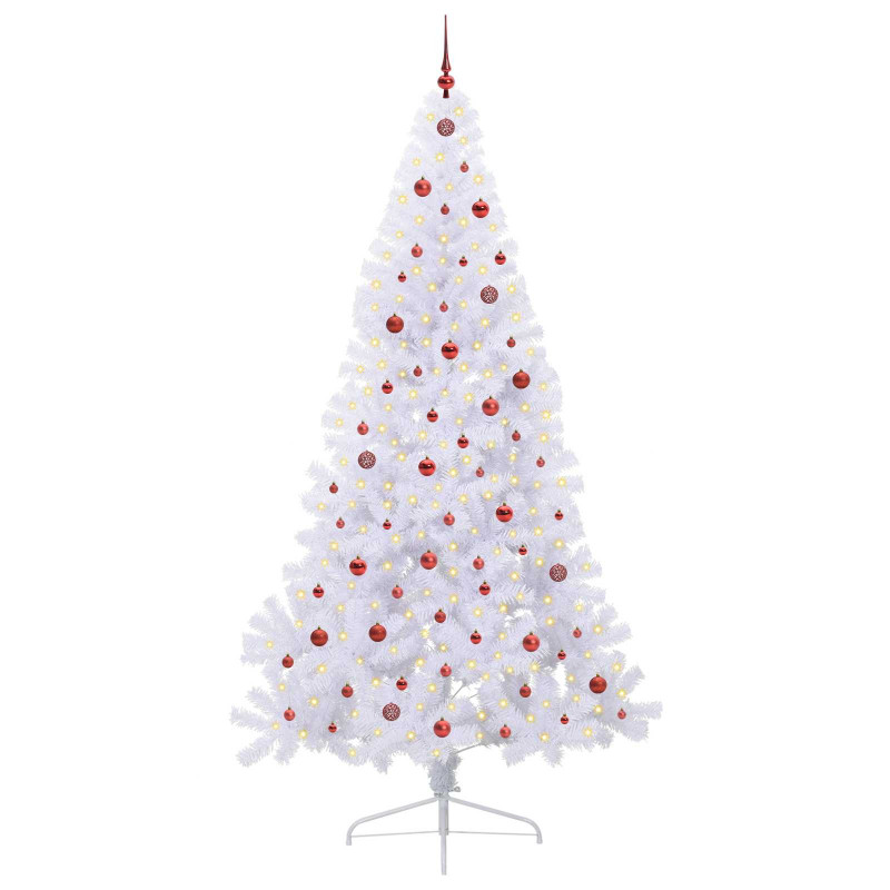 Sztuczna choinka z 300 diodami LED Biały 240 cm PVC i stal
