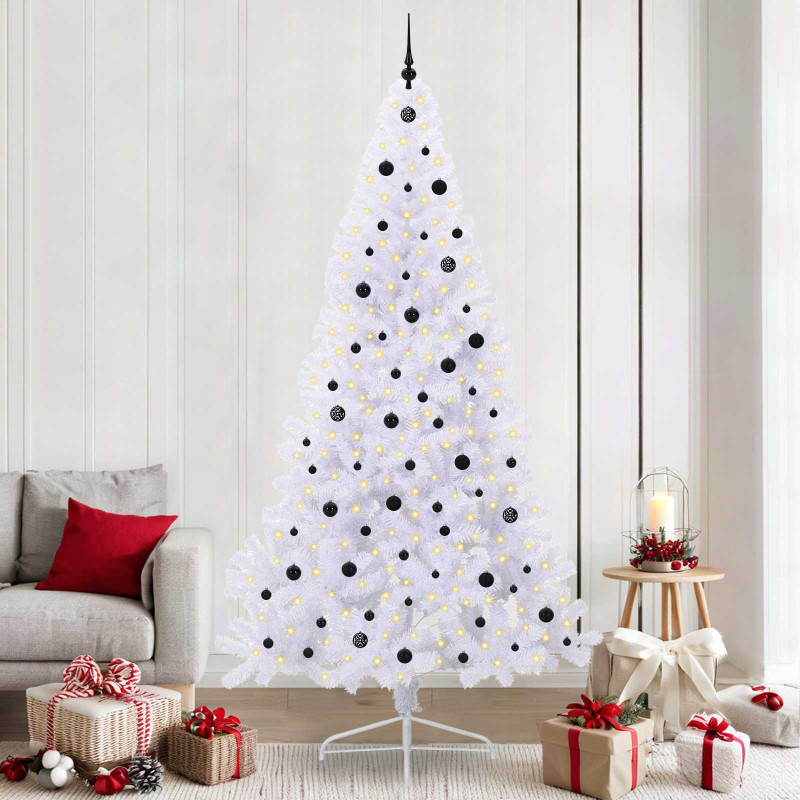 Sztuczna choinka z 300 diodami LED Biały 240 cm PVC i stal