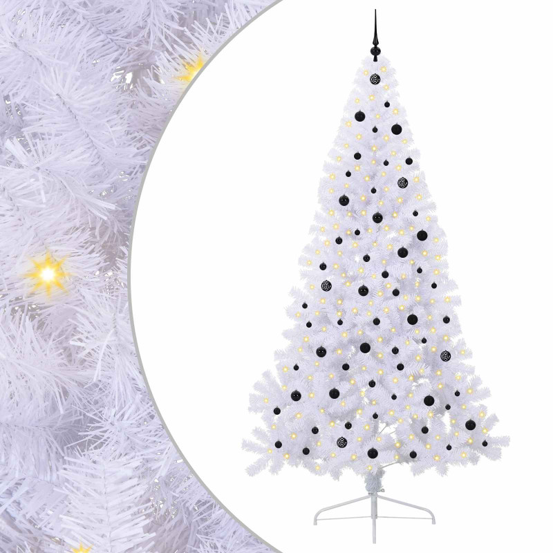 Sztuczna choinka z 300 diodami LED Biały 240 cm PVC i stal