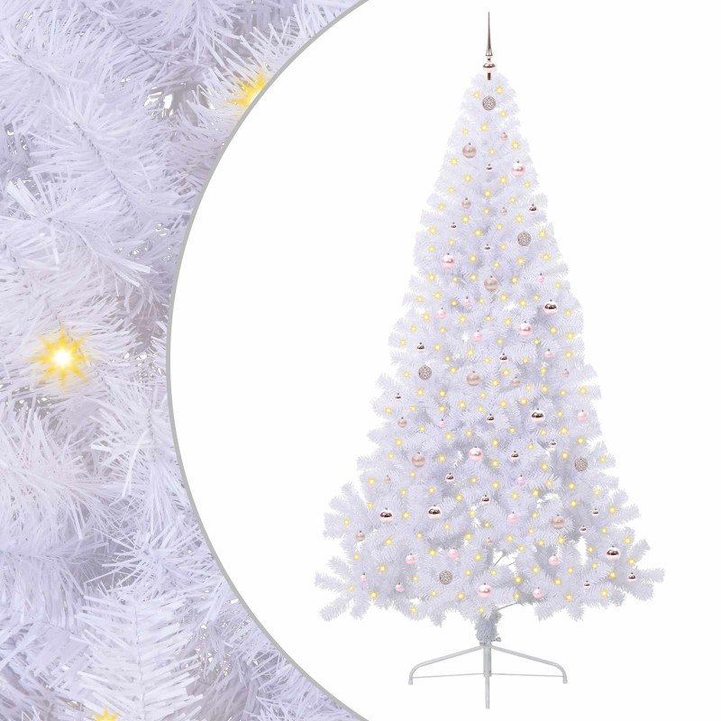 Sztuczna choinka z 300 diodami LED Biały 240 cm PVC i stal