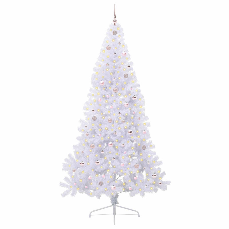 Sztuczna choinka z 300 diodami LED Biały 240 cm PVC i stal