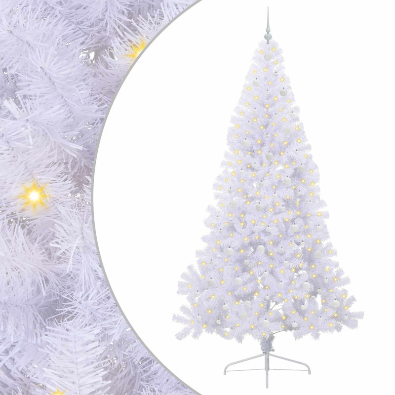 Sztuczna choinka z 300 diodami LED Biały 240 cm PVC i stal