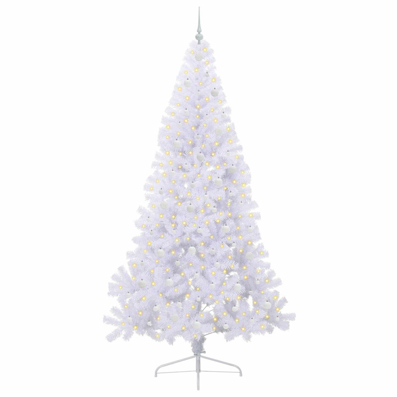 Sztuczna choinka z 300 diodami LED Biały 240 cm PVC i stal