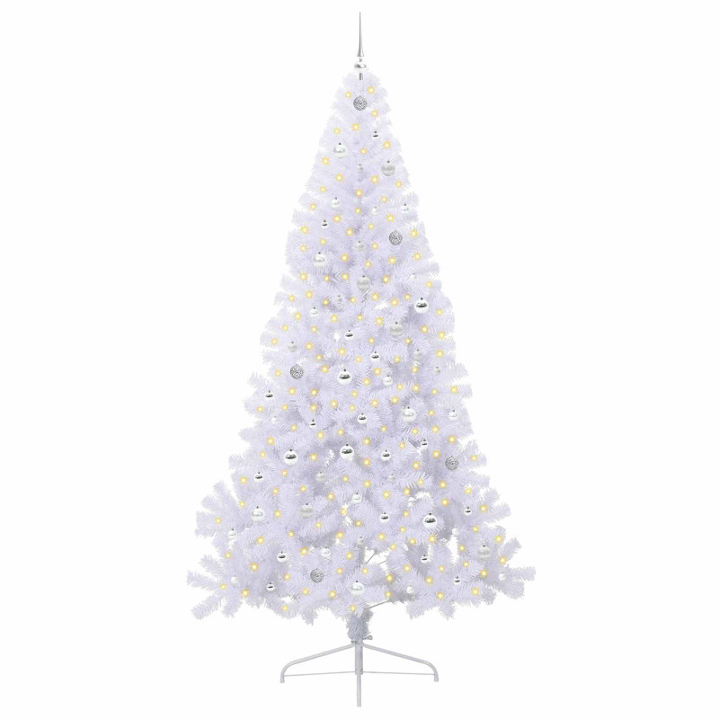 Sztuczna choinka z 300 diodami LED Biały 240 cm PVC i stal