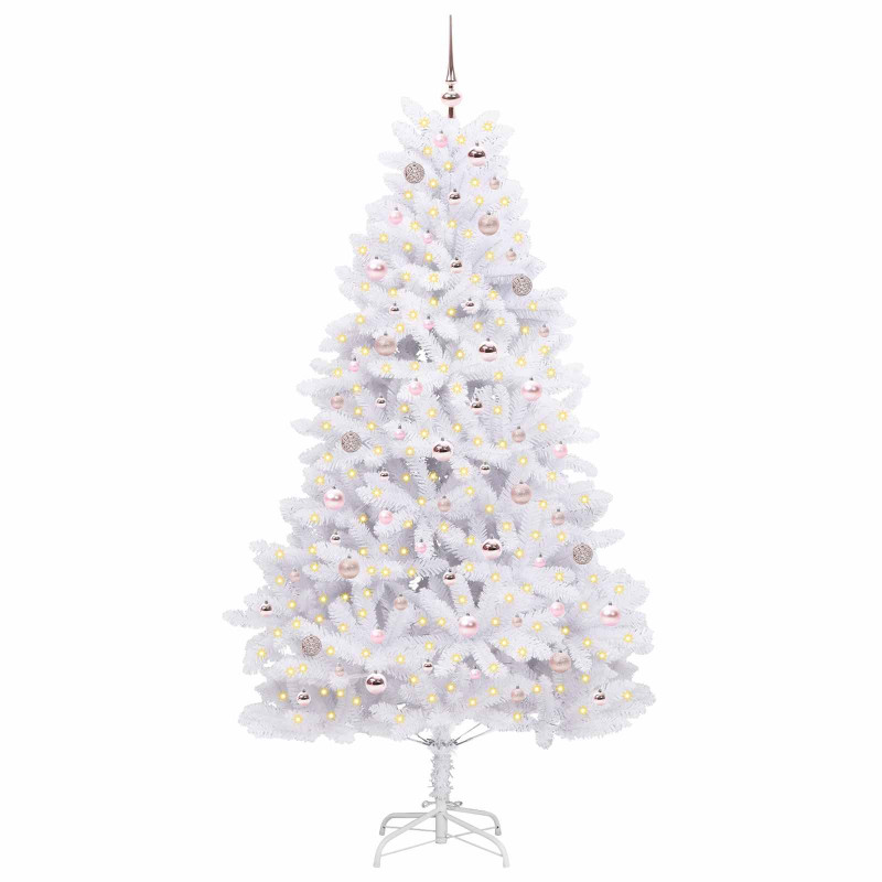 Sztuczna choinka z zawiasami z podstawą Biały 210 cm PVC i stal