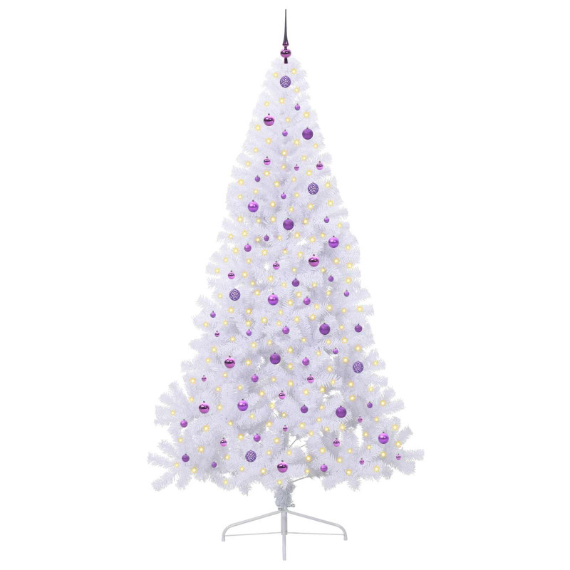 Sztuczna choinka z 300 diodami LED Biały 240 cm PVC i stal