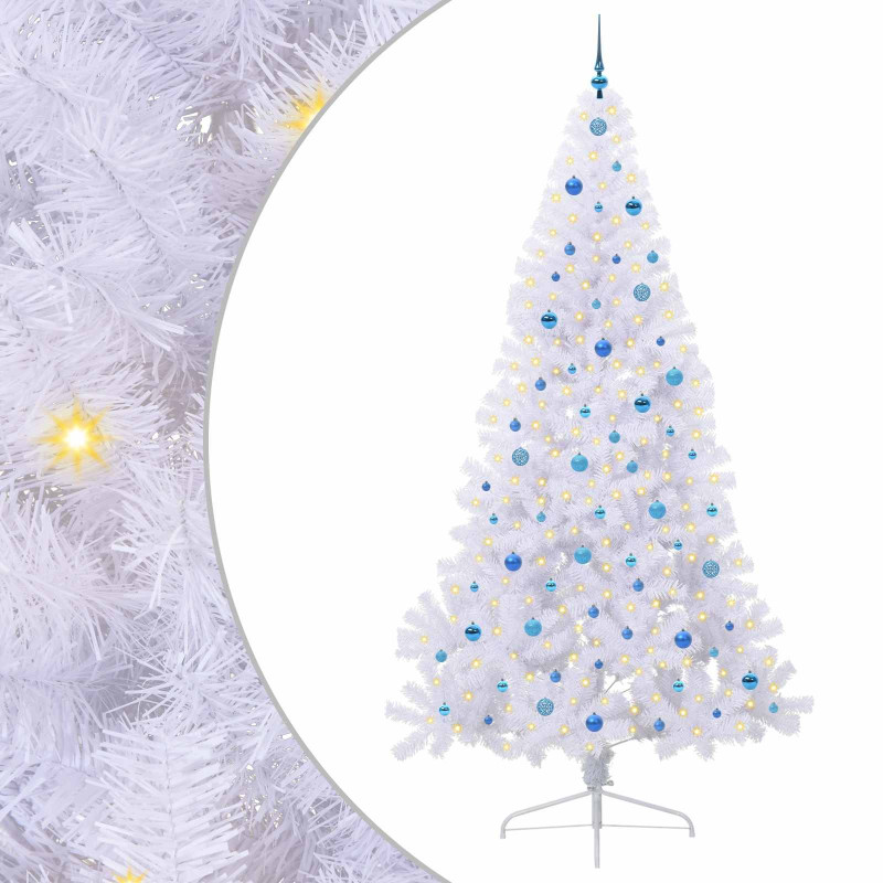 Sztuczna choinka z 300 diodami LED Biały 240 cm PVC i stal