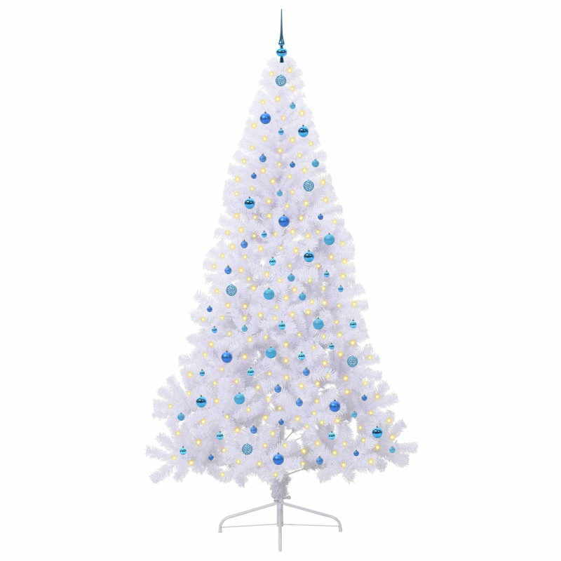 Sztuczna choinka z 300 diodami LED Biały 240 cm PVC i stal