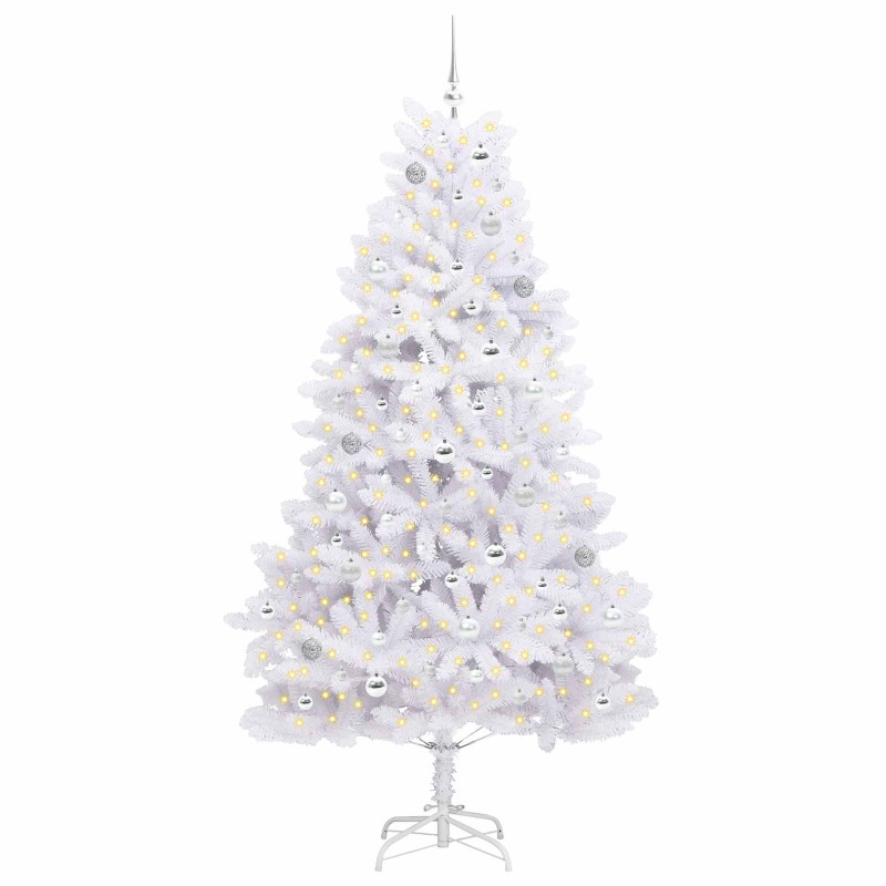 Sztuczna choinka z zawiasami z podstawą Biały 210 cm PVC i stal