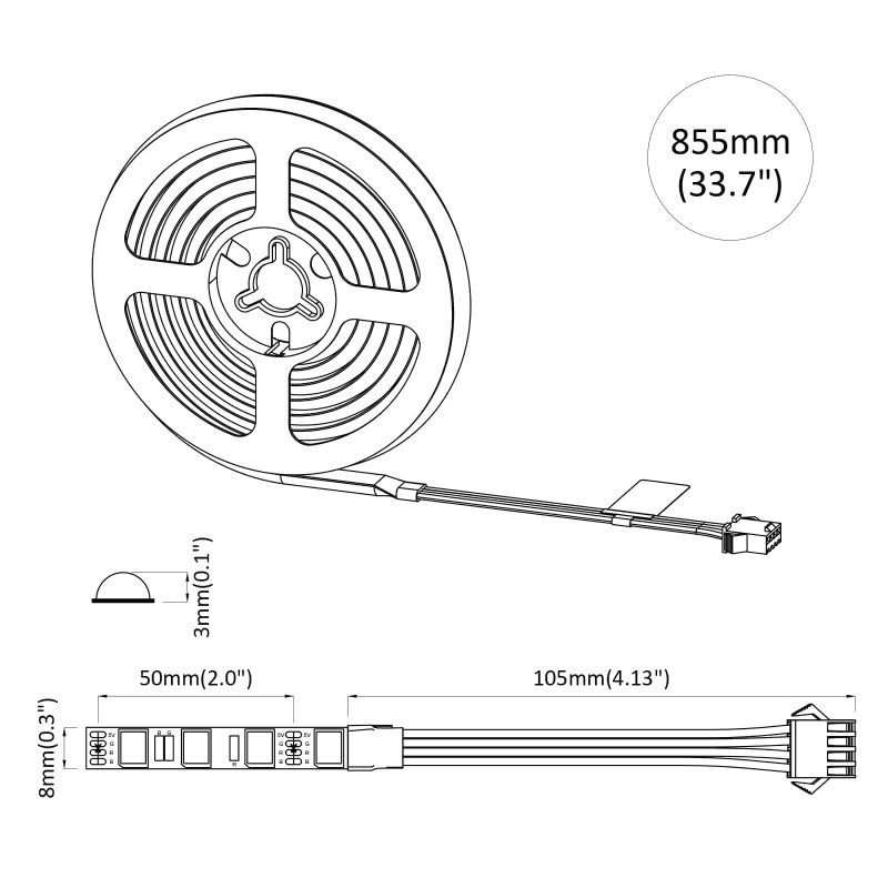 Taśma LED 2 pcs Czarny i przezroczysty 750 mm Miedź i plastik