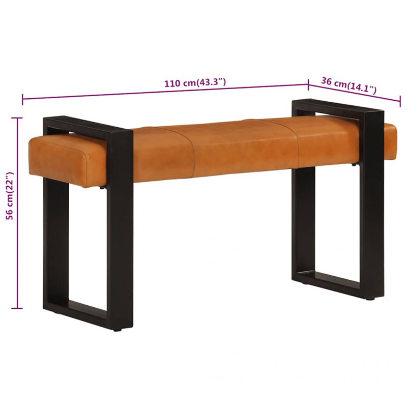 Ławka, czarno-brązowa, 110 cm, naturalna kozia skóra