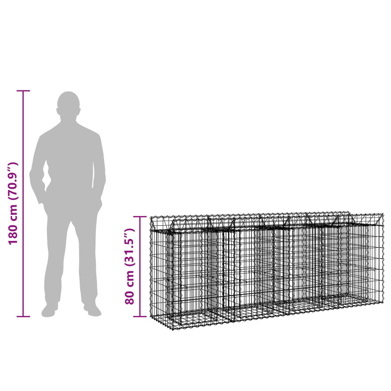 Podniesione łóżko gabionowe 2 pcs Srebrny 200 x 50 x 80 cm