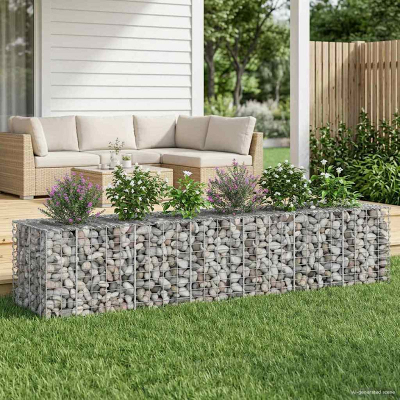 Podniesione łóżko gabionowe 2 pcs Srebrny 260 x 60 x 55 cm