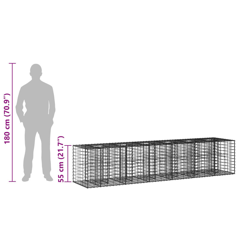 Podniesione łóżko gabionowe 2 pcs Srebrny 260 x 60 x 55 cm