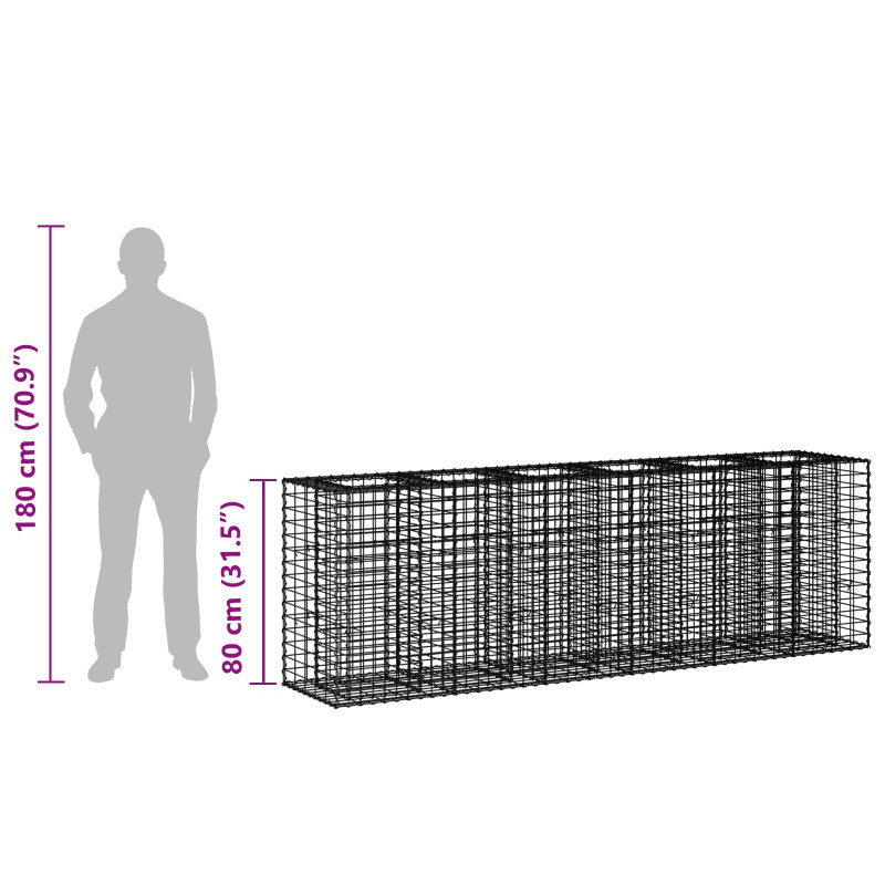 Podniesione łóżko gabionowe 2 pcs Srebrny 250 x 50 x 80 cm