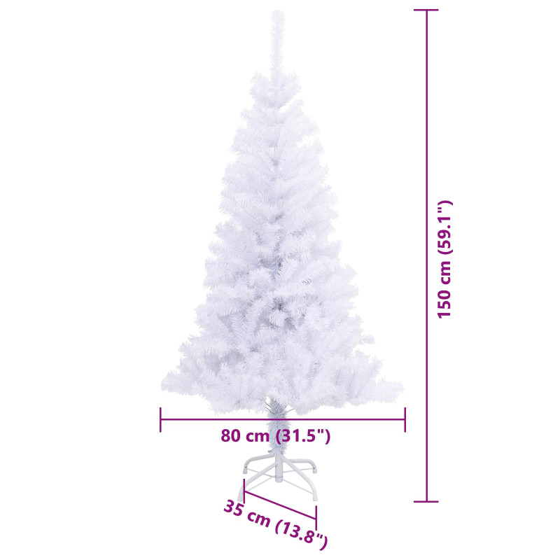 Sztuczna choinka z 150 diodami LED Biały 150 cm PVC i Stal