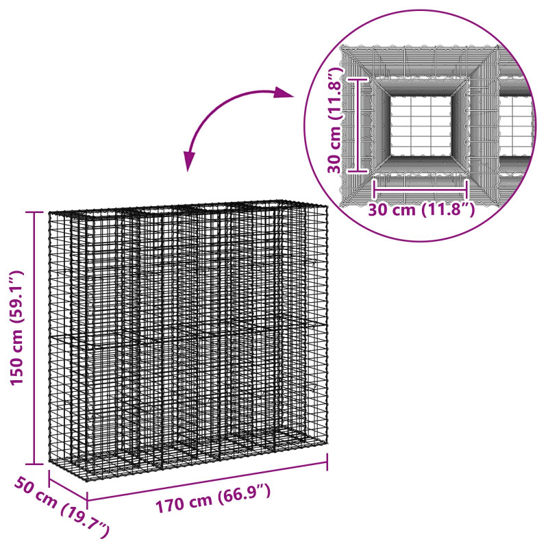 Podniesione łóżko gabionowe 2 pcs Srebrny 170 x 50 x 150 cm