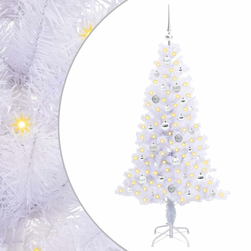 Sztuczna choinka z 150 diodami LED Biały 150 cm PVC i Stal